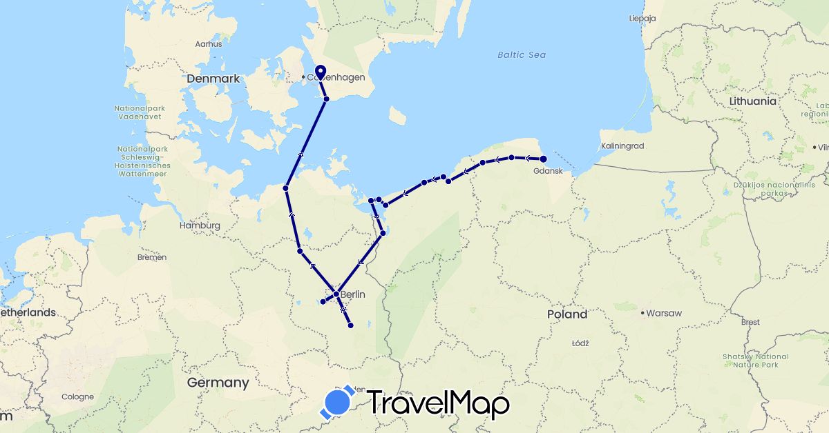 TravelMap itinerary: driving in Germany, Poland, Sweden (Europe)